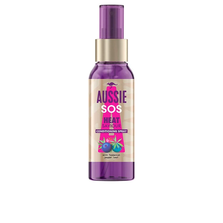 Aussie SOS Heat Protector spray leave-in per capelli secchi e danneggiati con protezione dal calore e pepe della Tasmania.