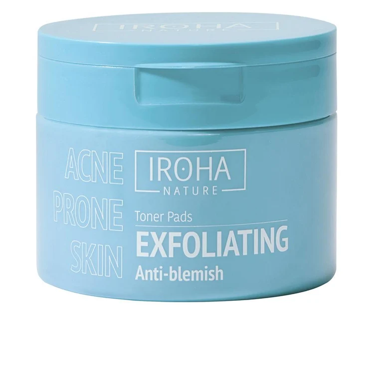Iroha Nature dischetti tonici esfolianti con acido salicilico, CICA e probiotici per pelle liscia, opaca e uniforme.