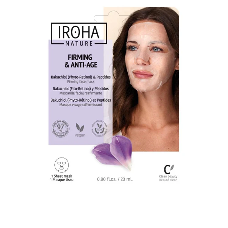 Iroha maschera viso rassodante anti-età con bakuchiol, peptidi, CICA e ingredienti naturali per una pelle più tonica e levigata.
