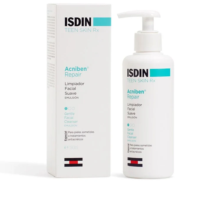 Isdin Acniben detergente viso delicato per pelle con imperfezioni, formula senza sapone e conservanti per una detersione delicata.