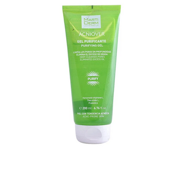 Martiderm Acniover gel detergente purificante per pelle grassa e con imperfezioni con tè verde, amamelide e prebiotici.