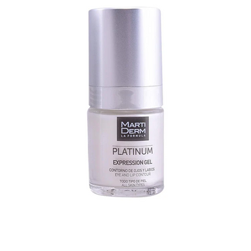 Martiderm Platinum gel contorno occhi e labbra con acido ialuronico e peptidi per una pelle idratata e levigata.
