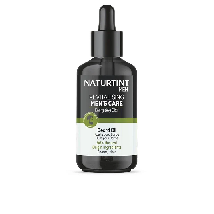 Naturtint Men olio da barba nutriente con ginseng, maca, argan e burro di karité per barba morbida e curata.
