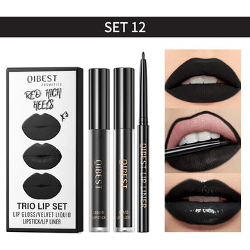 Kit Labbra QIBEST 3 Pezzi- Matita, Rossetto Matte e Gloss