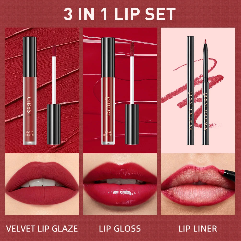Kit Labbra QIBEST 3 Pezzi- Matita, Rossetto Matte e Gloss