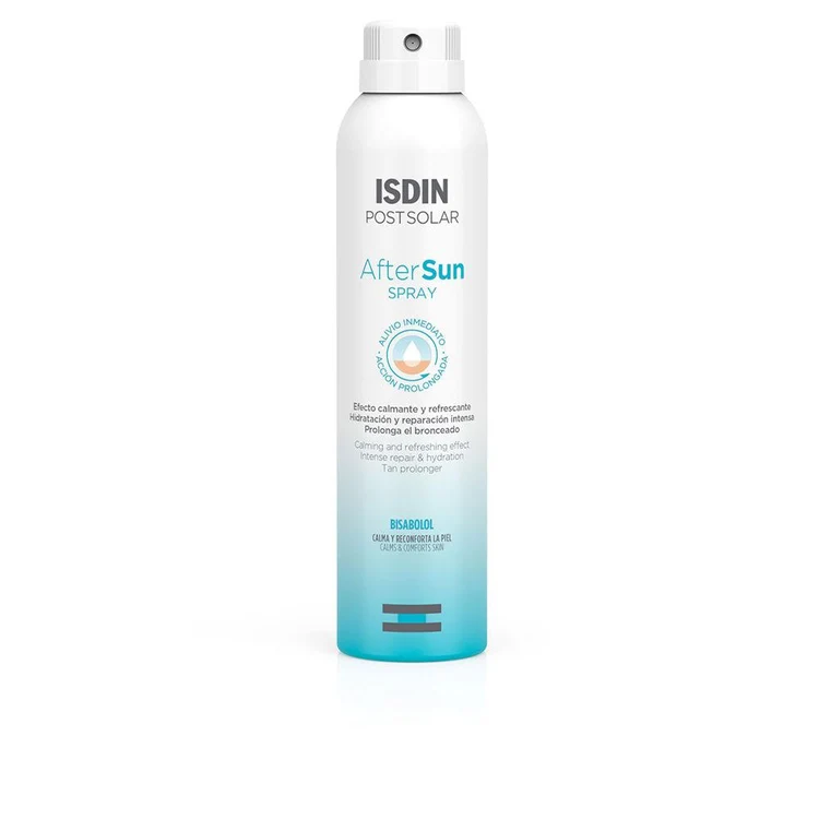 Isdin Post-Solar spray doposole rinfrescante con aloe vera e pantenolo per pelle sensibile e atopica dopo il sole.